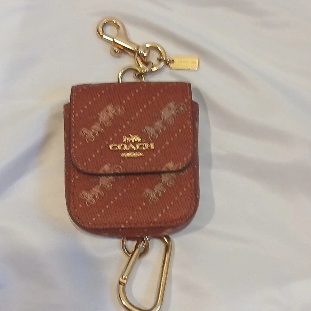 Coach Red Signature Leather Key Pouch with Clip